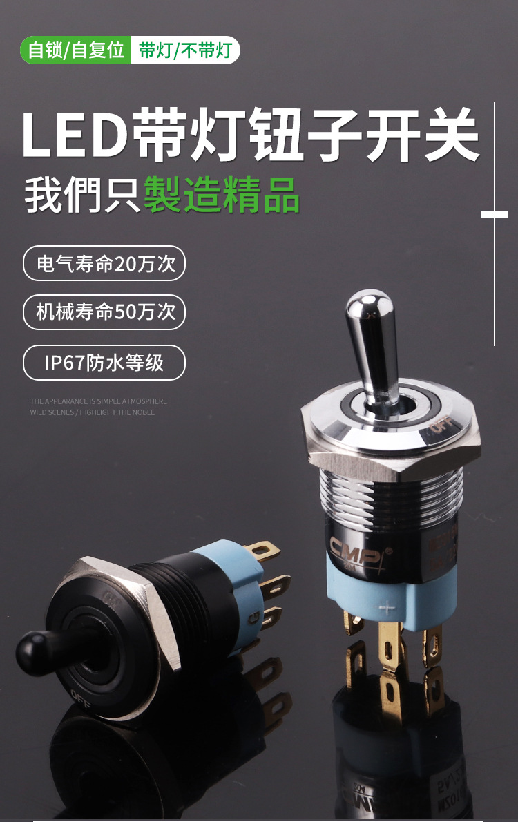 CMP Xipu 16MM metal toggle switch rocker arm with light, two-position waterproof toggle switch rocker pic 3