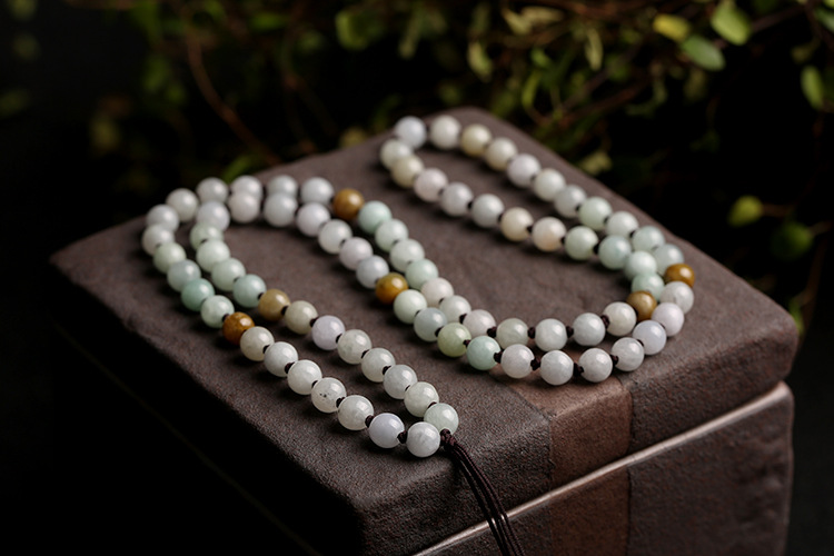 Natural three-color jadeite A-grade round beads 6mm woven necklace rope, three-color round bead pendant rope, jadeite bead chain pic 7