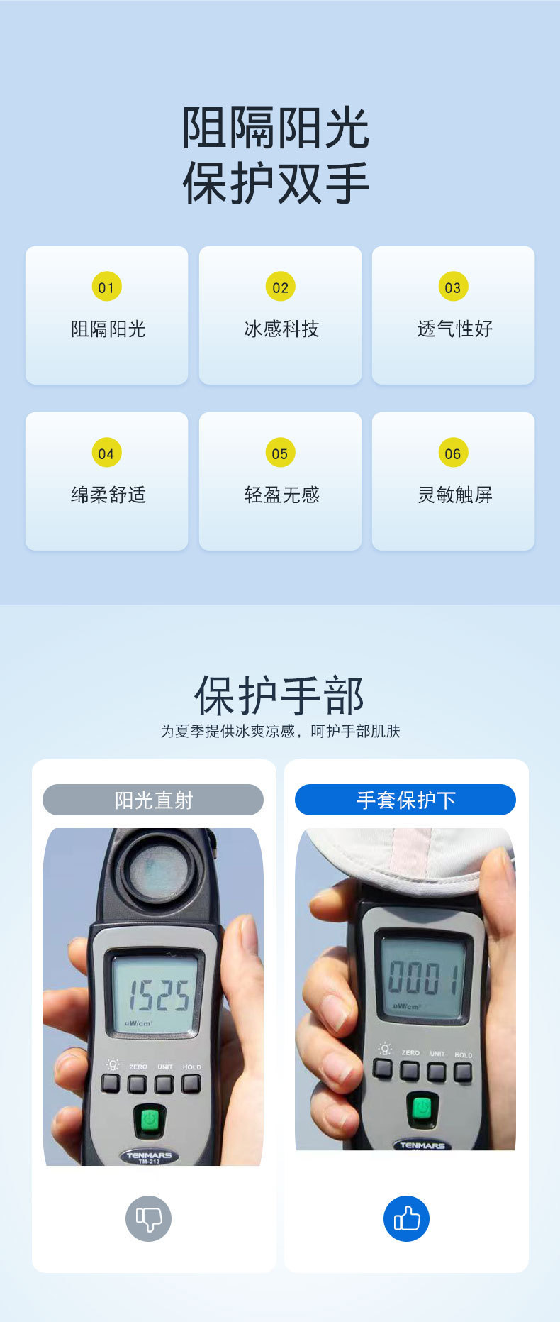 女士夏季防晒手套长款速干冰丝防晒防紫外线薄款户外翻盖触屏手套详情7