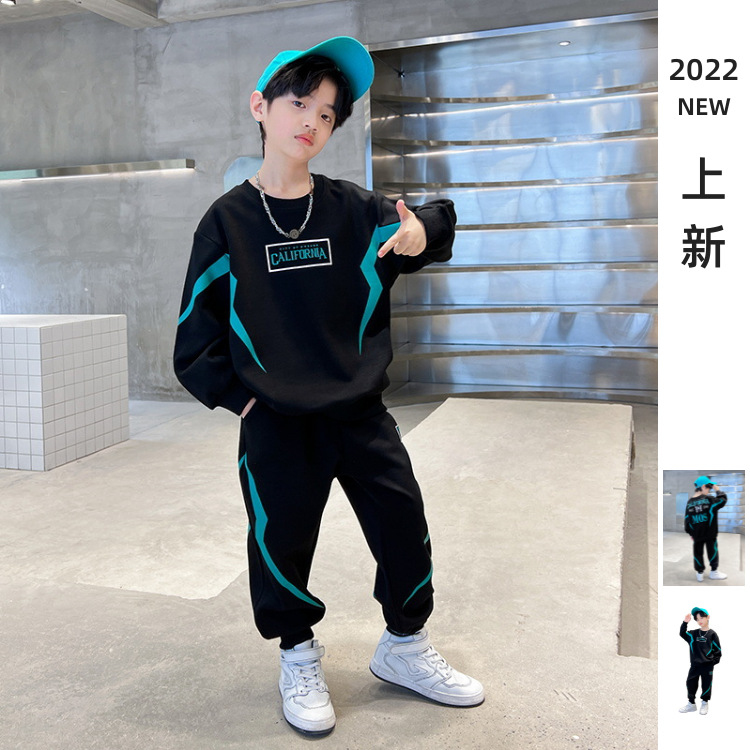 童装11男童秋款套装2022新款中大童洋气男孩春秋闪电印花两件套潮详情1