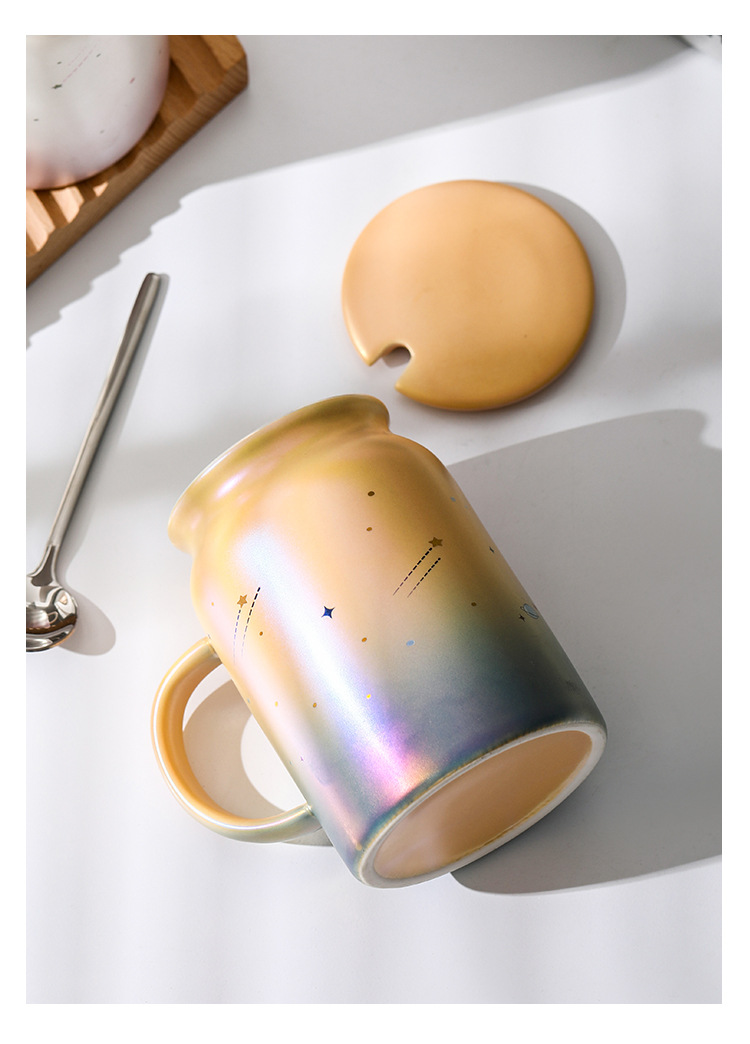 珠光釉陶瓷杯镀晶渐变牛奶杯情侣炫彩杯子现货供应礼品早餐杯带盖详情6