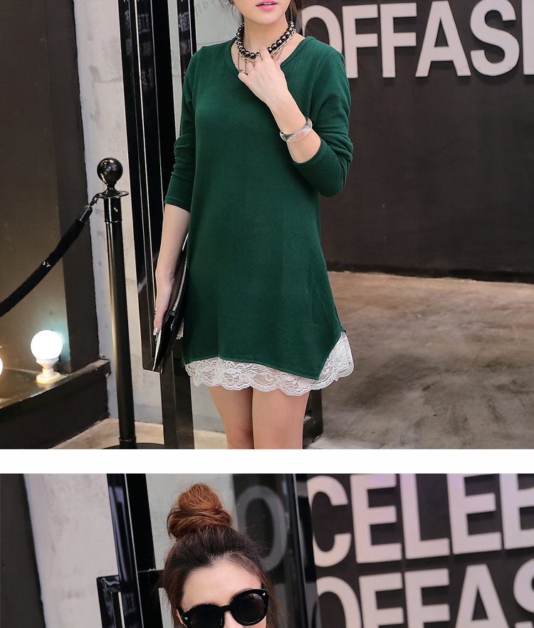 Autumn large-sized solid color T-shirt for pregnant women with lace trim, mid-length loose base layer pic 26