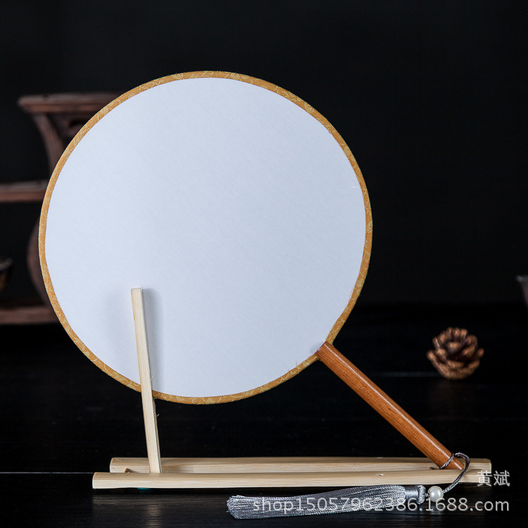 黑檀柄真丝空白宫扇团扇圆形书写绘画涂鸦DIY白色扇子可刺绣贴花详情10