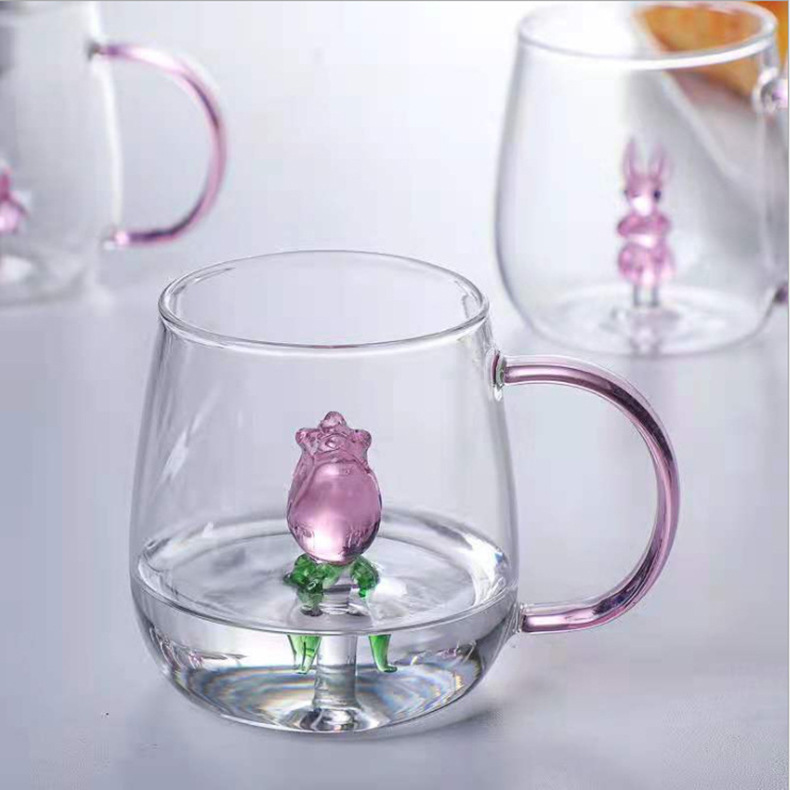 Venta al por mayor nuevo diseño de vidrio de borosilicato alto nivel de apariencia con el mango de la taza de agua para el hogar forma animal taza de vidrio de agua pic 11
