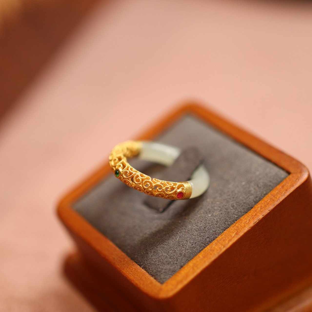 Natural jade A-grade carved ring for men and women, 925 silver thread inlaid with ancient method hollowed-out ring, retro court style pic 25