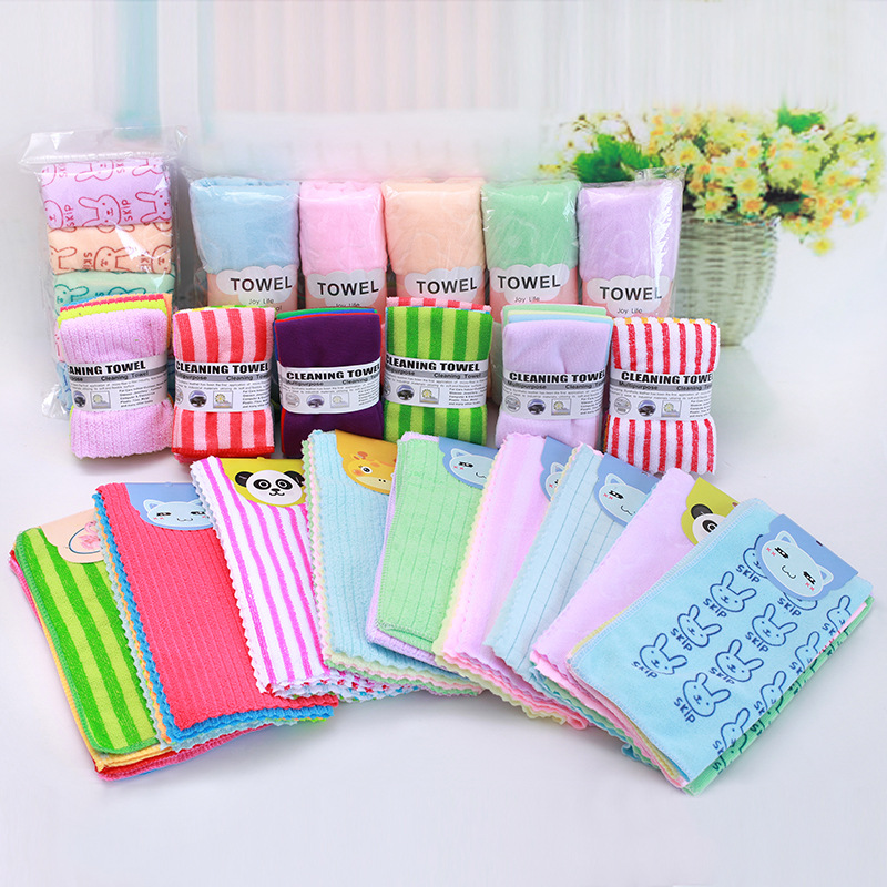 [LOVELY HOME] [tenedor jia] toalla de limpieza de poliéster puro tira de color estampado paño cuadrado absorbente no se cae el pelo paño de cocina al por mayor paño de microfibra pequeña toalla cuadrada absorbente pic 1