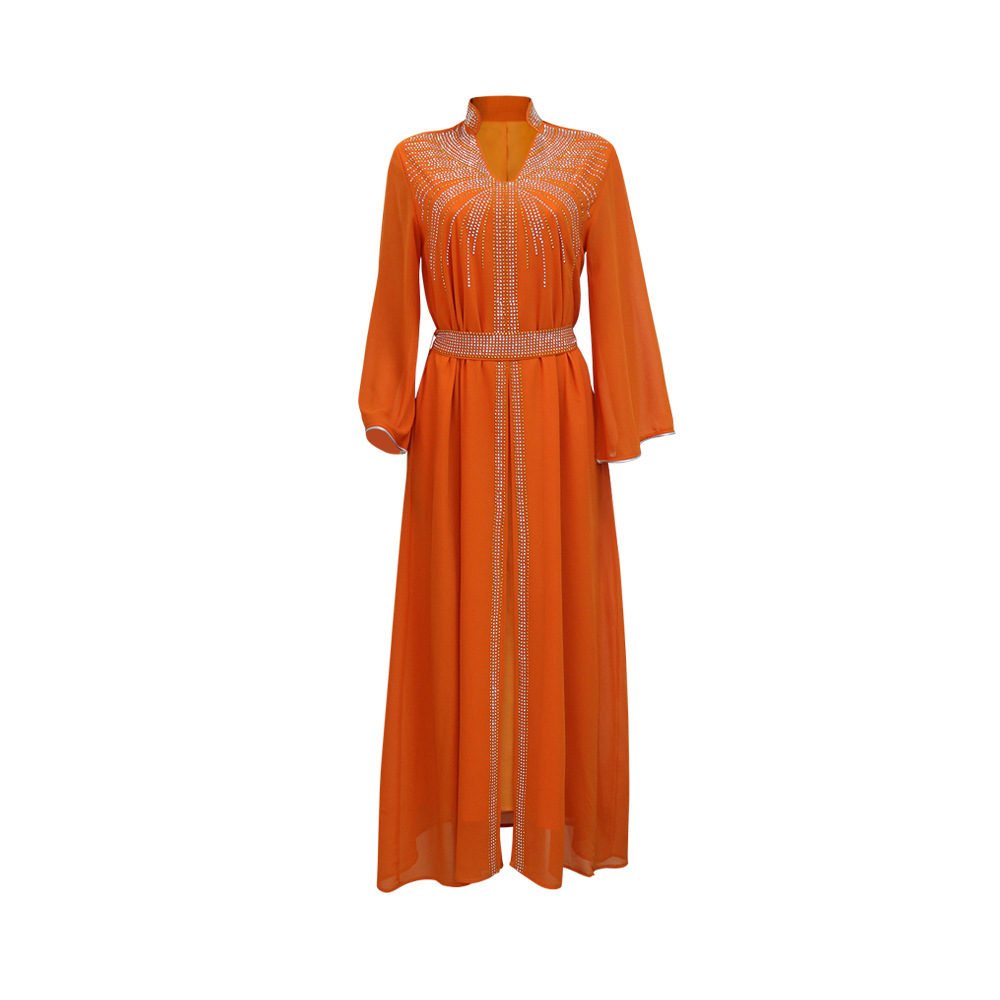 XQY500090 Foreign trade Arab robe, Middle East kaftan fashion Hot diamond belted chiffon dress pic 36