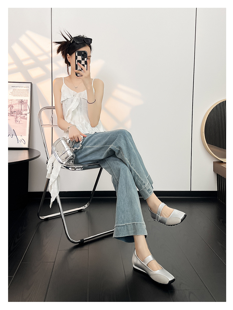 现货小银鞋浅口平跟芭蕾鞋中跟小方头单鞋慵懒风韩系复古德训鞋女详情19