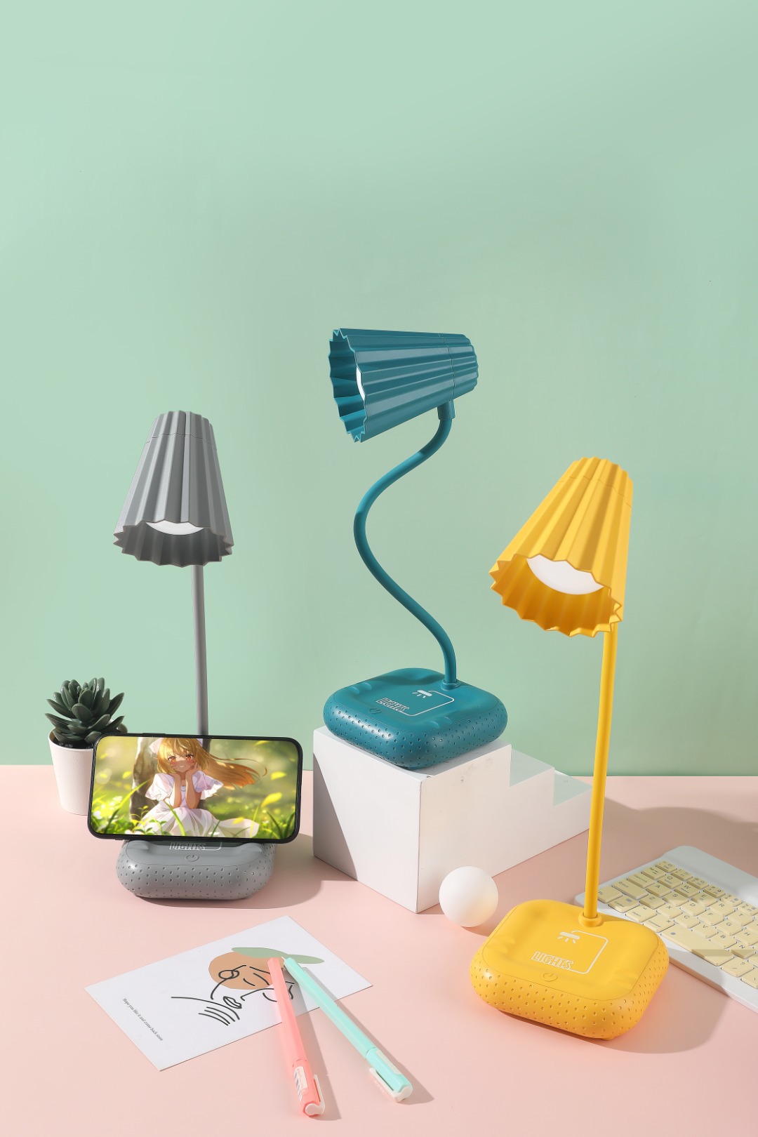 Ice cream led charging eye-protecting lamp, mobile phone stand, desk lamp, desk for study, student dormitory, dual-purpose charging and plugging, reading, bedroom bedside lamp, touch multi-color desk lamp pic 1
