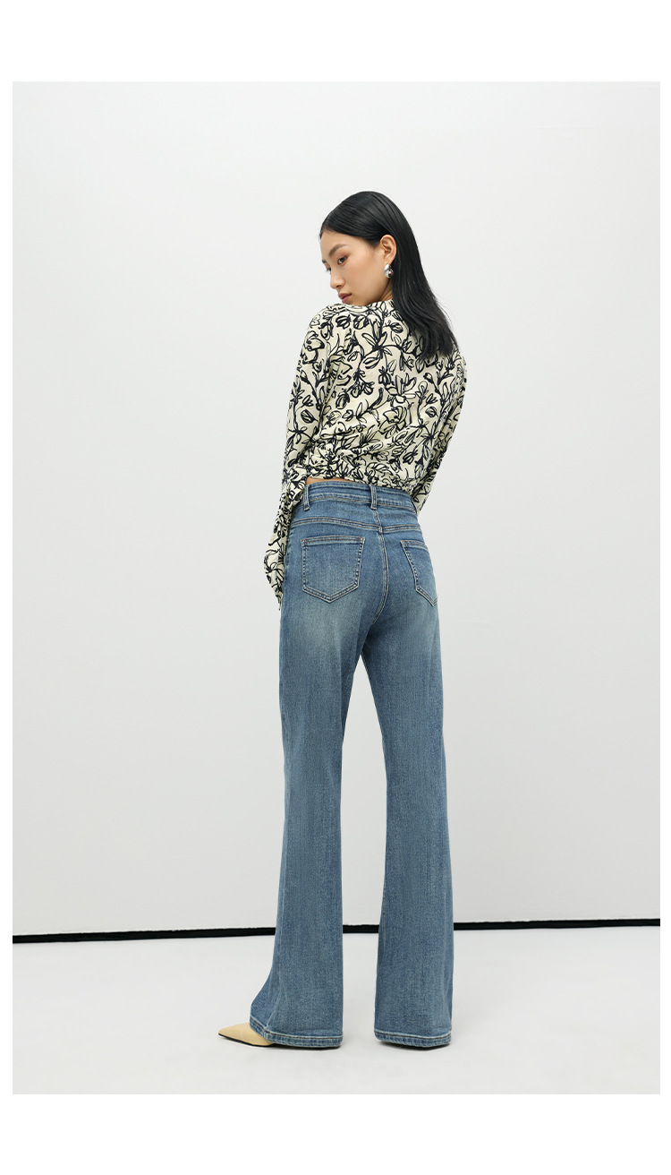 HEY+JEANS高端设计感复古牛仔裤女春秋新款高腰显瘦显高微喇长裤详情20