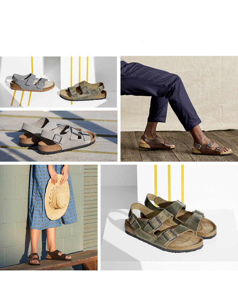 BK全牛皮勃肯鞋真皮软木凉鞋复古男女款厚底双排扣棕色大码博肯鞋详情9