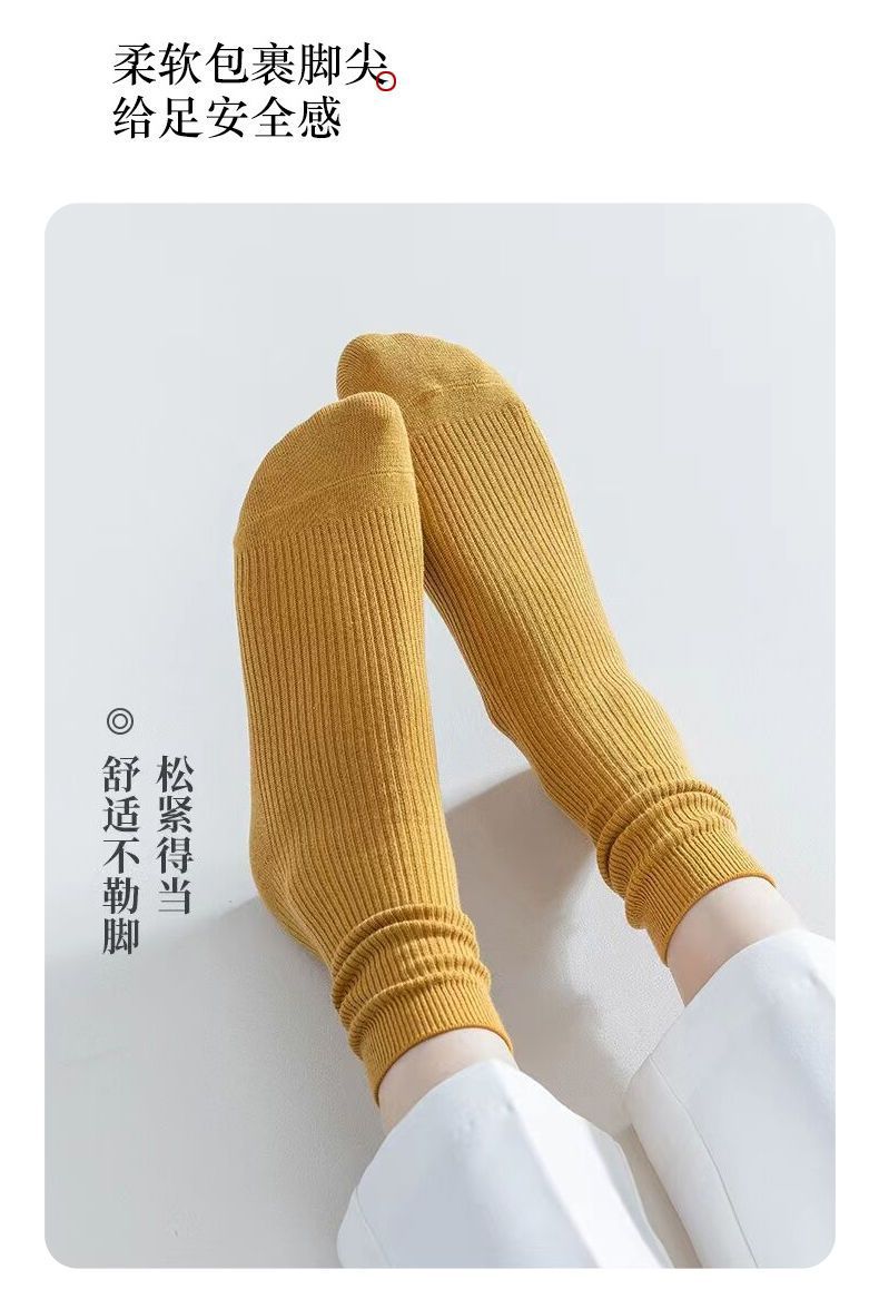 Nuevo estilo mujer doble aguja calcetines color sólido tira fina casual media tubo calcetines mujeres engrosado cálido otoño invierno 100% algodón calcetines al por mayor pic 9
