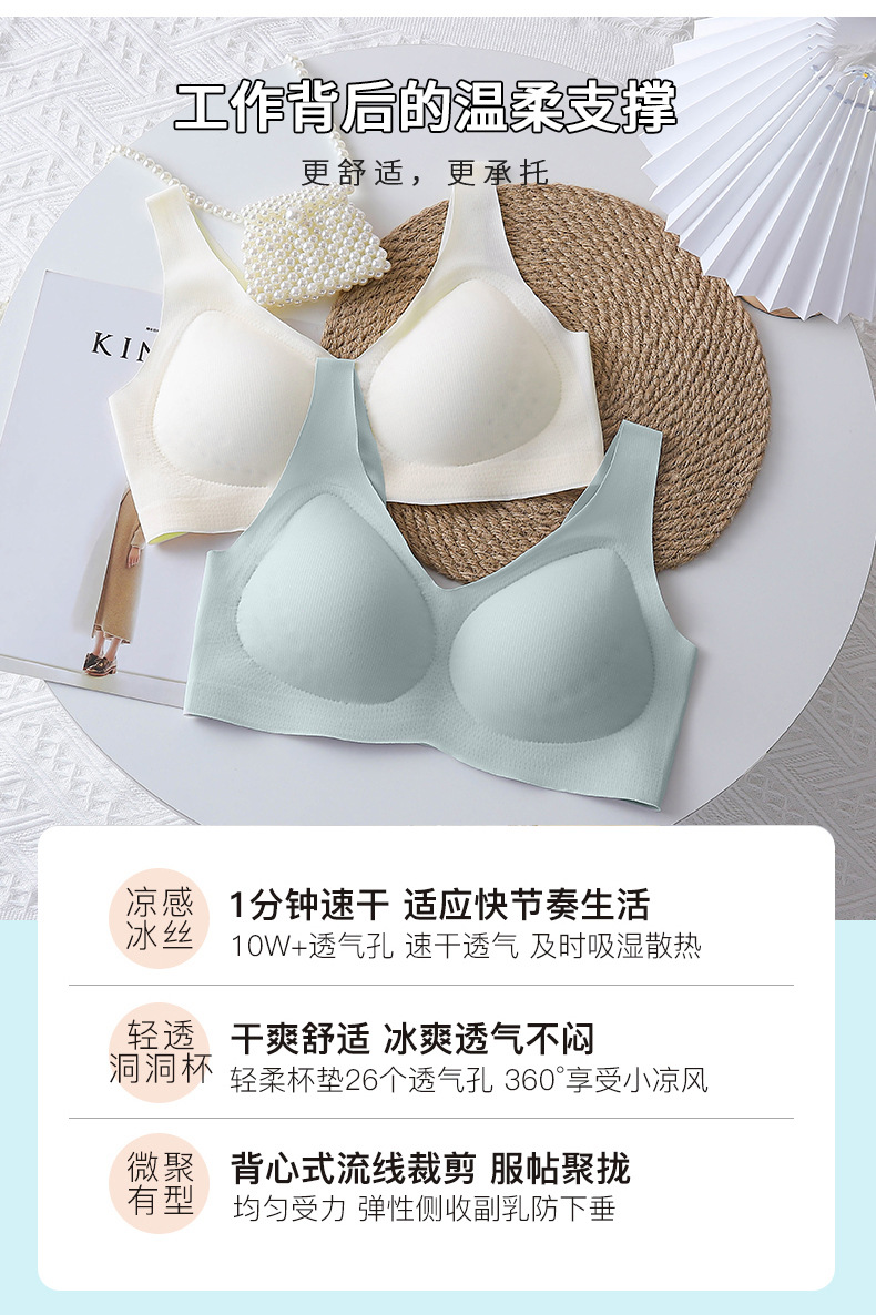 Latex lingerie for women, seamless breathable, hole cup, ultra-thin, close-fitting, exercise and sleep adjustable ice silk back bra pic 7