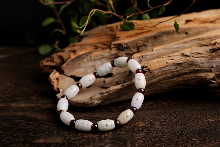 Natural jade bracelet, 7mm hollowed-out jade bead bead bracelet pic 5