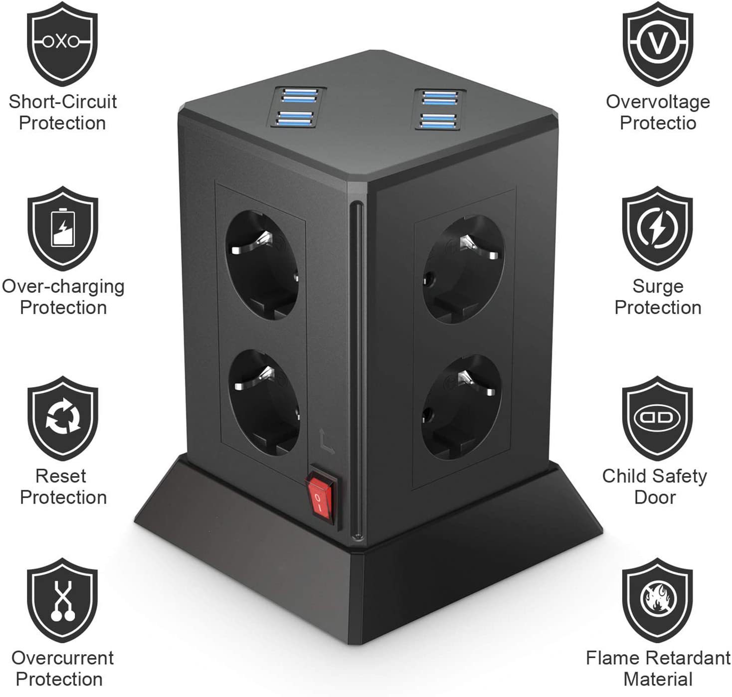European standard tower socket, vertical socket with USB charging socket, multi-functional socket and creative socket desktop socket pic 5