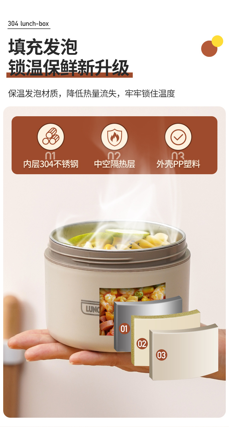 不锈钢保温饭盒保温桶微波炉日式学生双层带盖圆形食品级便当餐盒详情7