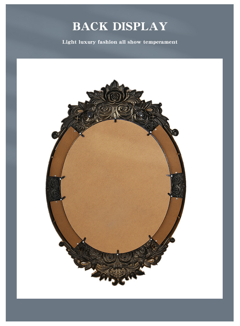 New artistic and creative decorative European-style light luxury carved flower decorative mirror wall hanging pic 10