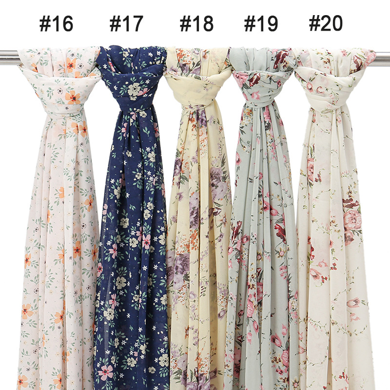 马来西亚新款女士包头长巾小碎花珍珠雪纺防晒披肩穆斯林包头纱巾详情16