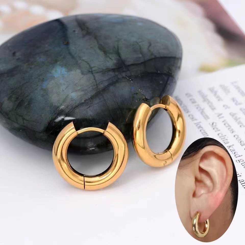 Ins-style titanium steel earrings, simple and fashionable, suitable for both men and women. Gold earrings with round rings and stainless steel earrings pic 39