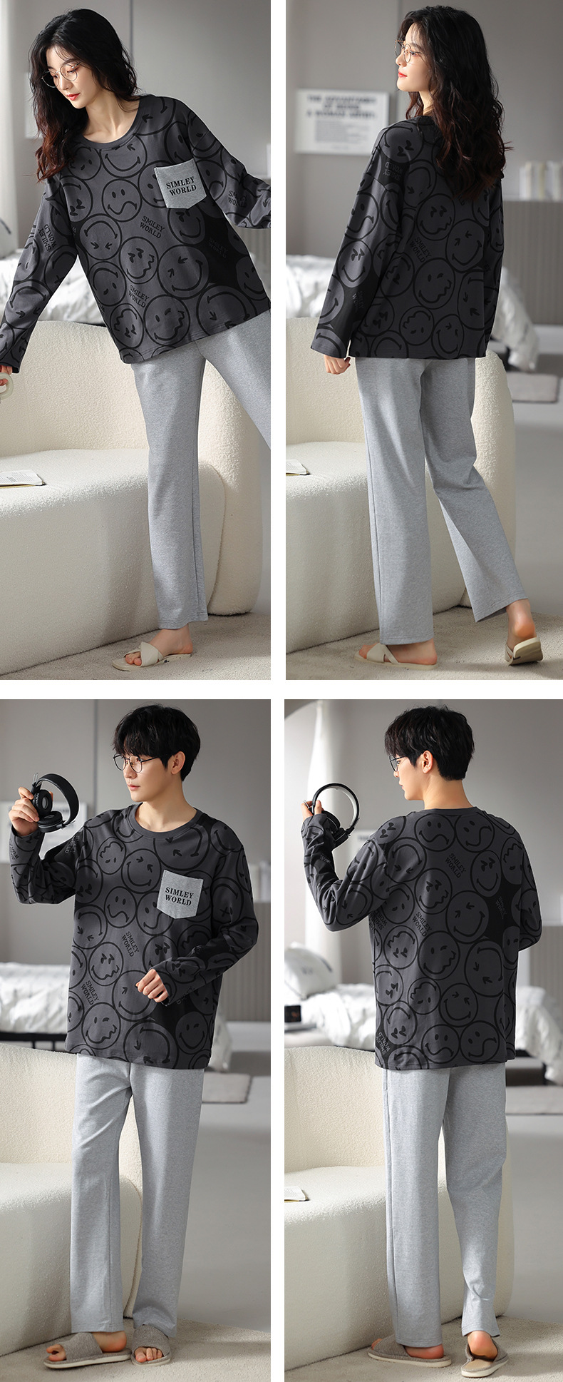 品牌情侣睡衣女长袖纯棉冬季新款韩版男士大码秋冬全棉家居服套装详情21