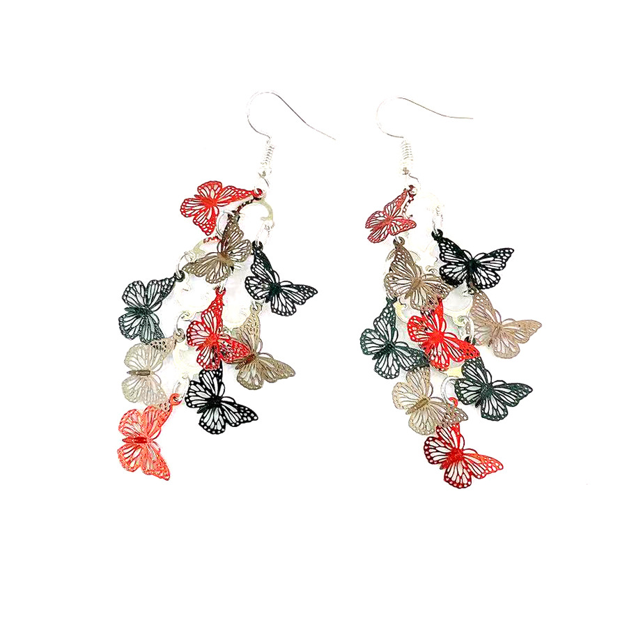 New diagonal flying seven-color dynamic butterfly earrings, European and American cross-border small nine-piece color-blocking computer piece earrings color order pic 8