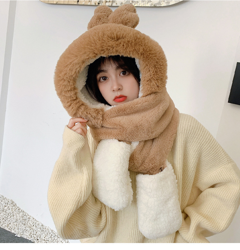 Новая коричневая милая зимняя зимняя шапка с шарфом и перчаткой pic 6