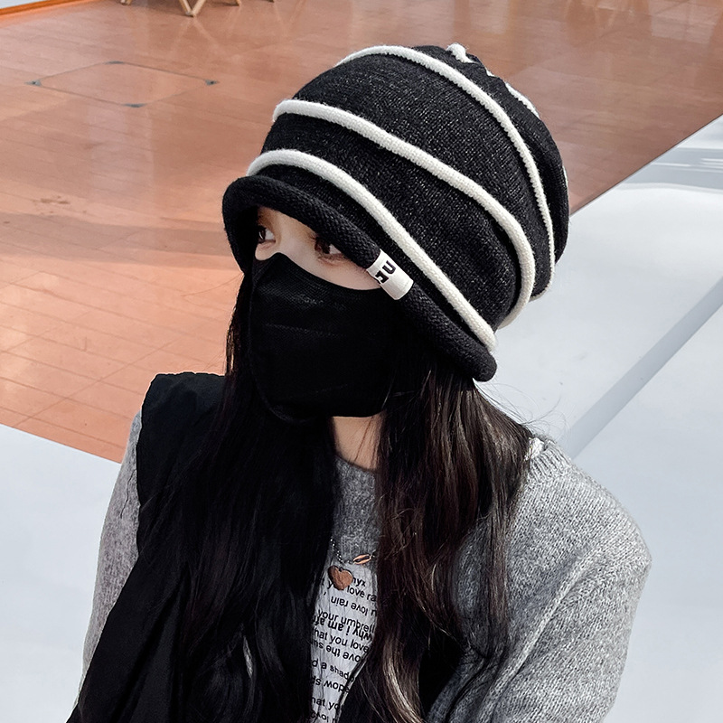 Sombrero lunzi primavera otoño stretch slim cara pequeña bolsa sombrero versión coreana cabeza grande wrap rizado heap heap sombrero invierno caliente sombrero frío mujer pic 12