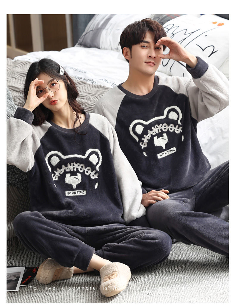 2套价 冬季女秋冬珊瑚绒加绒加厚法兰绒男家居服详情13