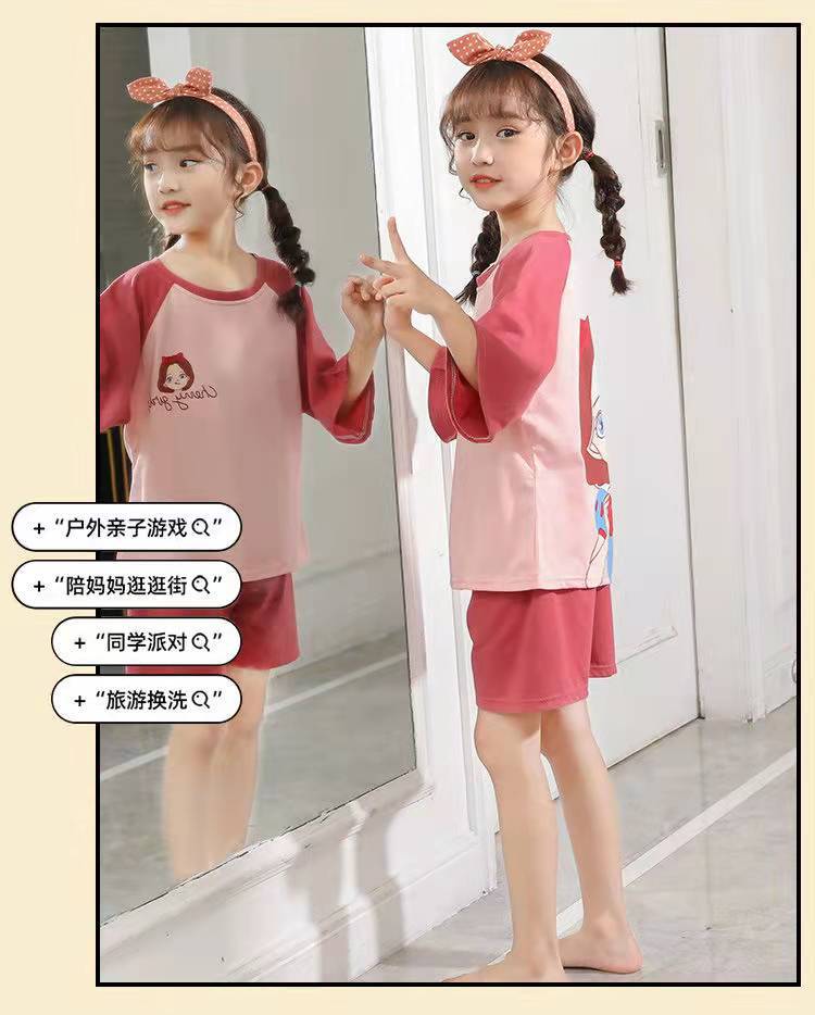 儿童女童睡衣夏纯棉短袖夏季薄款女孩公主中大童全棉家居服套装详情7