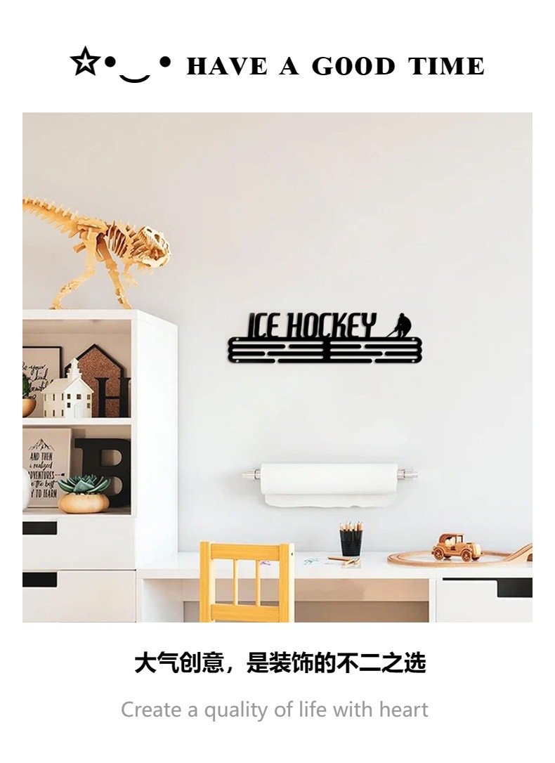 爆款冰球运动墙面室内上墙奖牌挂架工艺品独立站跨境防水立体挂件详情4