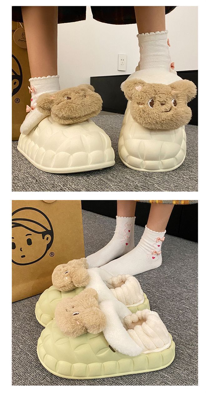 可爱毛绒熊可拆卸棉拖女冬季外穿室内EVA厚底防水踩屎感保暖棉鞋详情9