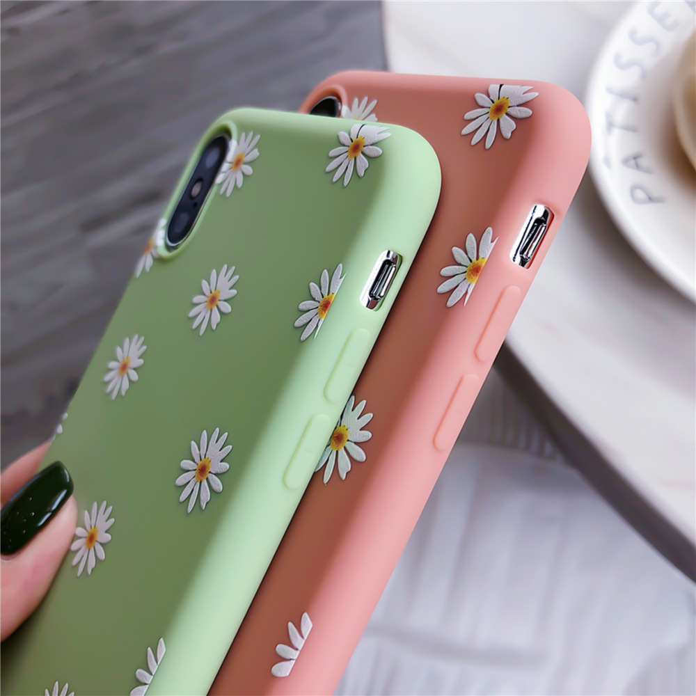 适用于苹果IP15彩色菊花tpu手机壳14pro MAX小雏菊浮雕彩绘软壳详情4