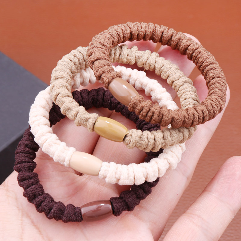 Simple and sweet Japanese and Korean version pleated coffee-colored hair bands, milk tea-colored rubber bands, student fashionable hair tie accessories pic 5