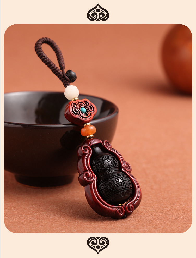 Purple sandalwood car key pendant, gourd, ebony wood Fu Lu Ping An car key rope pendant, key chain lock, key ring pic 26