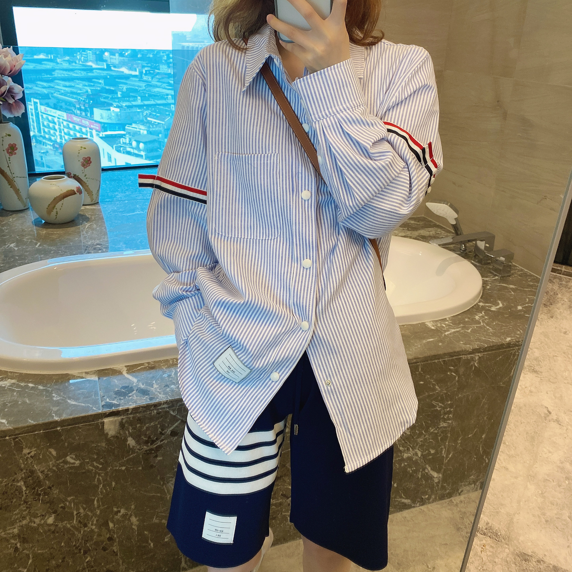 TB casual trendy brand poplin slim-fit solid white shirts for men and women, Oxford fabric shirts for women with long sleeves pic 29