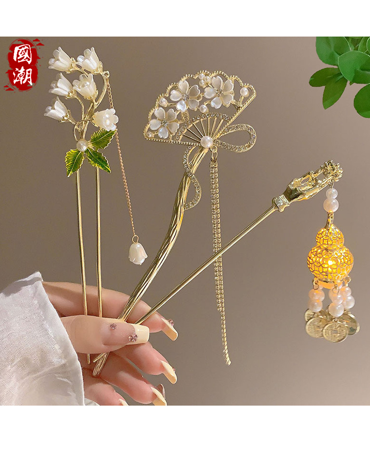 国风国潮古风气质花朵流苏发簪女新中式高级感盘头器发钗汉服旗袍簪子头饰详情5