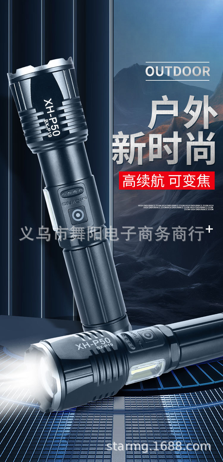 Новый белый лазер с ультраярким зумом, тактический фонарь USB, заряжающий наружный осветительный фонарь COB pic 3