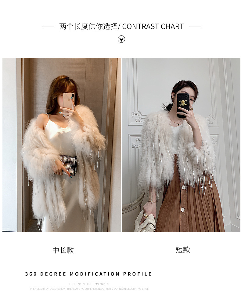 高端定制Biling水钻流苏亮片车条貉子毛编织仿皮草外套女短款网红详情4