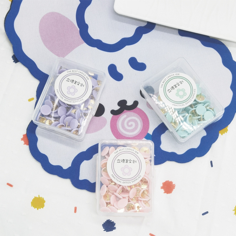 Lidemei Cultural and Creative Macaron-colored plastic-coated thumbtacks, creative and fresh, gold-like flat-headed cute thumbtacks, message board nails pic 4