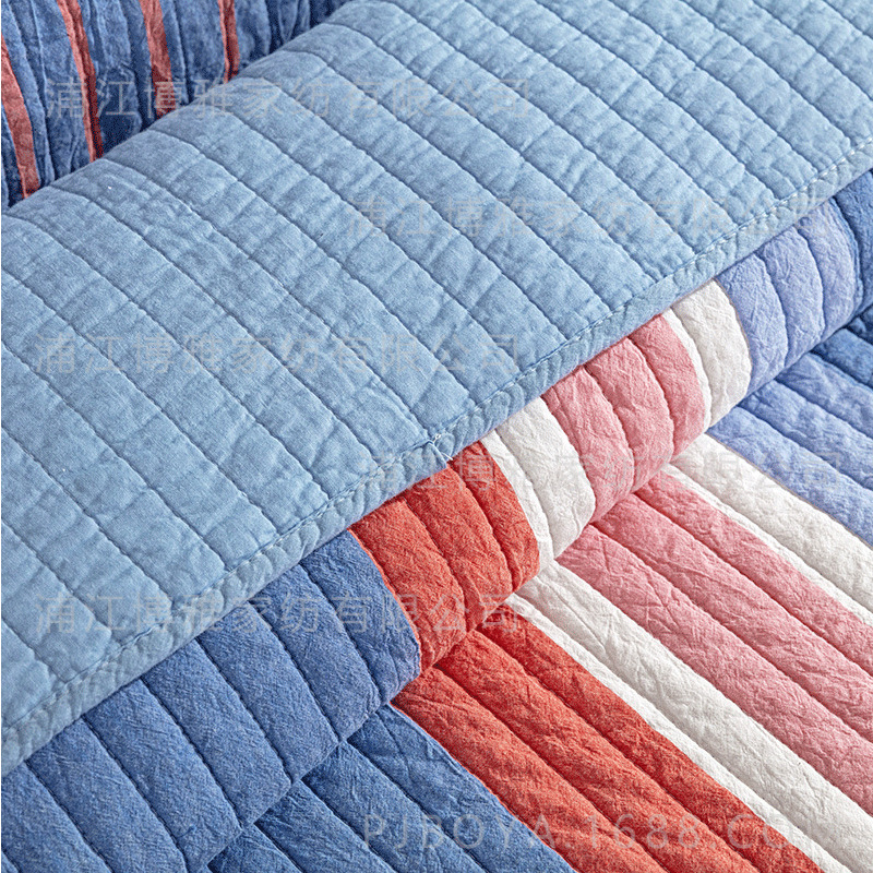 Simple and high-end quilted quilt, blue striped pure cotton three-piece bed cover, spring and summer air conditioner quilt, washed quilt wholesale pic 12