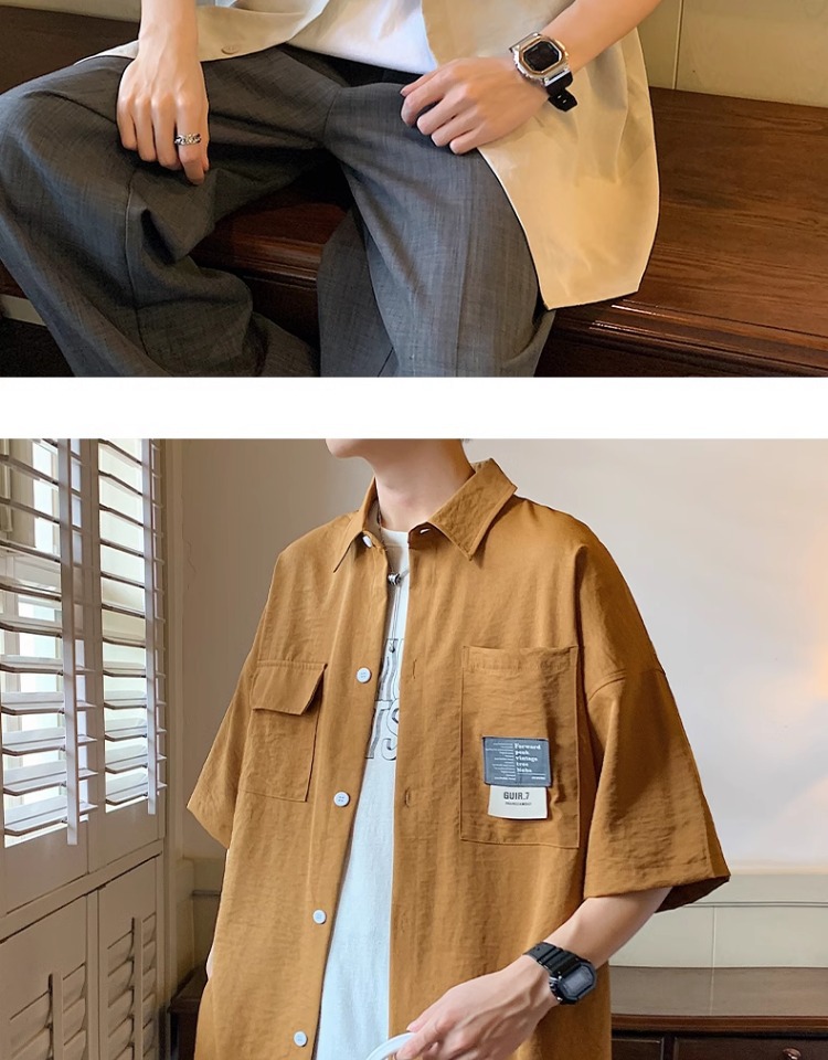 帅气工装美式衬衫男士2024新款潮牌夏季休闲短袖男生夏天宽松衬衣详情8