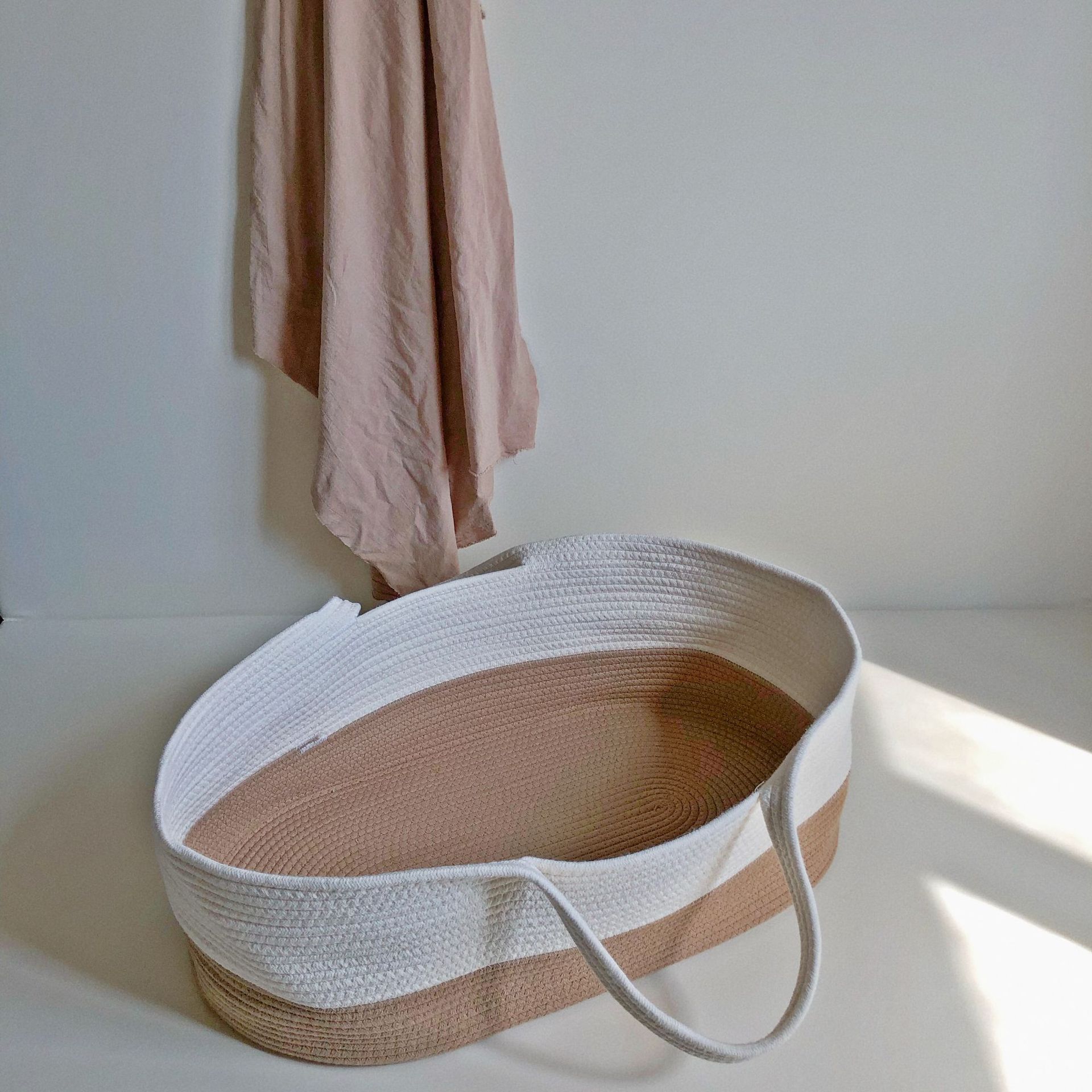 Portable pure cotton woven baby sleeping basket, portable baby crib for going out pic 54