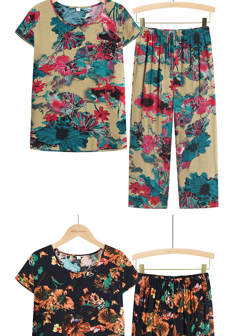 Summer short-sleeved printed top for women, two-piece set for mothers, 60-year-old clothes for grandmothers pic 10