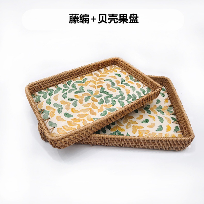 藤编托盘批发藤篮编织早餐篮日式竹编面包筐点心篮子贝壳水果托盘详情1