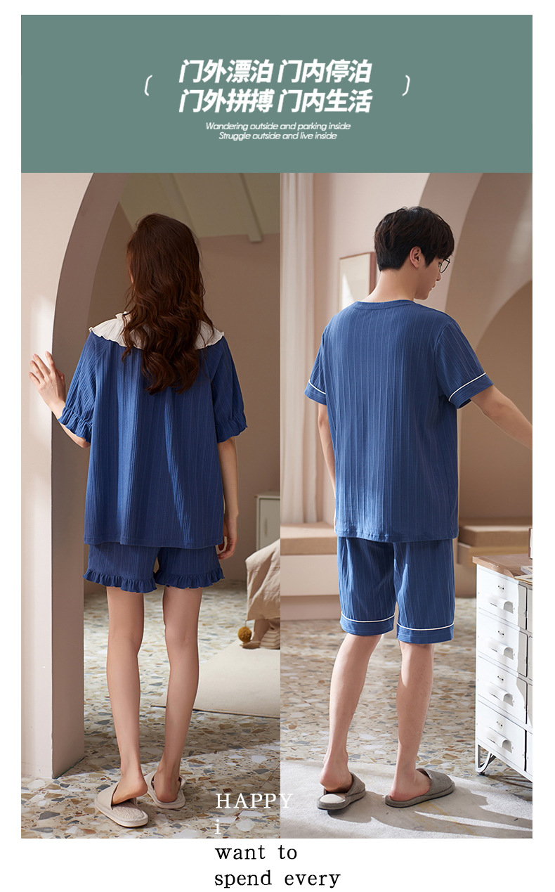 Novedades pareja manga corta pantalones cortos pijamas mujer verano slim algodón peinado hombre traje de hogar suelto casual cartoon pic 10