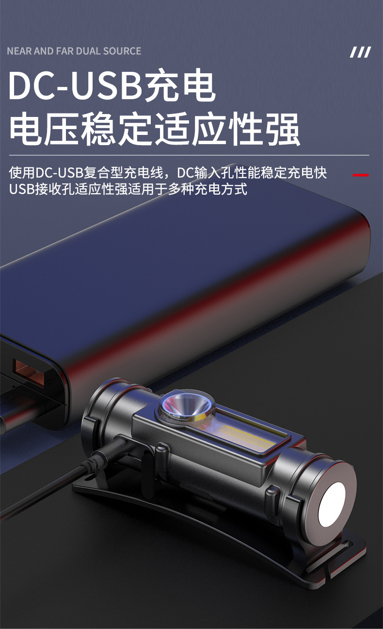 USB charging magnet work light, COB headlight, headwear light, fishing light, strong light, night fishing headlight, night running light pic 3