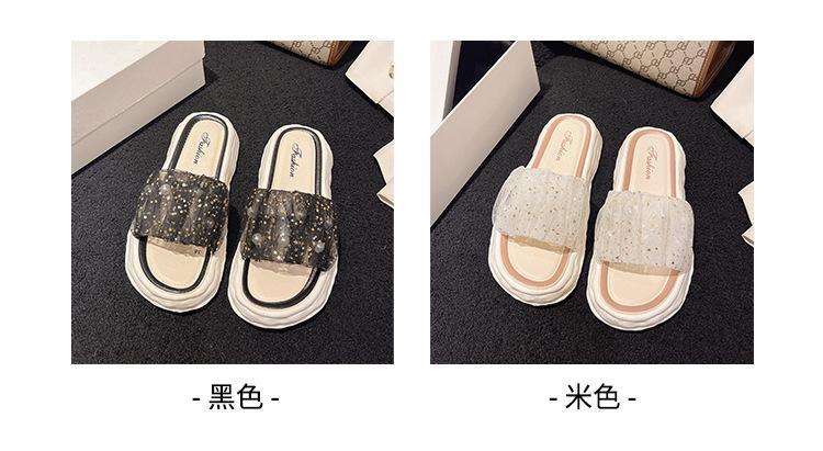 2023新款夏天外穿时尚凉拖一脚蹬鞋子蕾丝珍珠仙女凉拖鞋厚底软底详情4