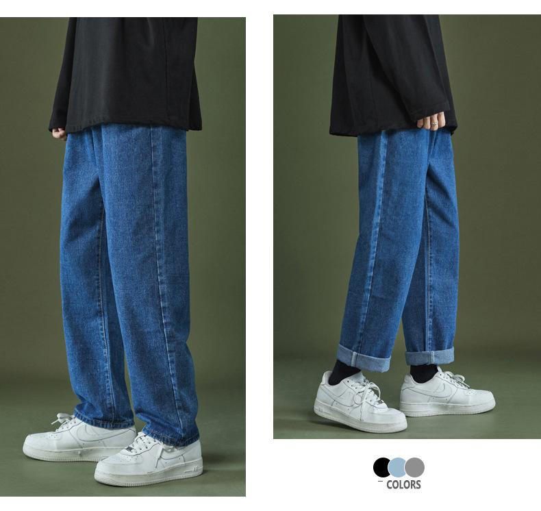 Wide-leg loose straight-leg jeans for summer 2022, versatile high street style for men, casual long pants for men, trendy bf style for men pic 12