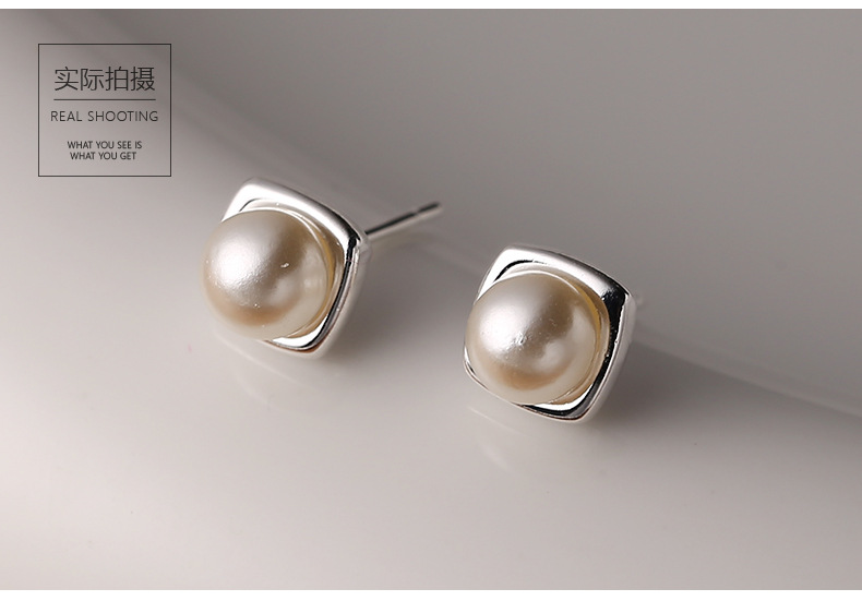 S999纯银足银方形淡水珍珠耳钉女韩国气质简约小众设计感小巧耳饰详情16