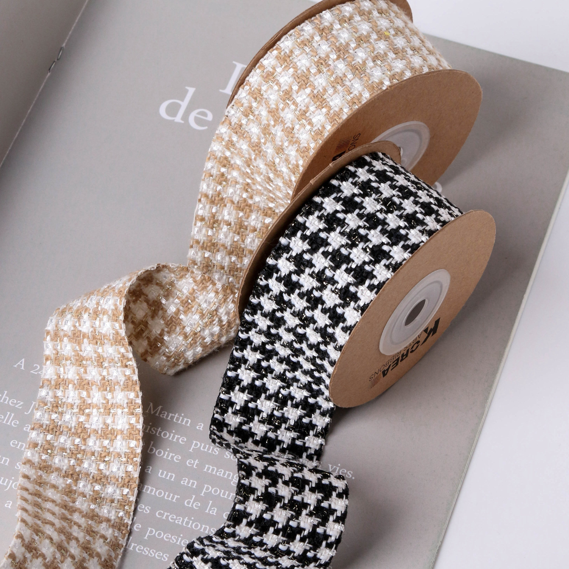 Autumn and winter collection: Gold and silver scallion large check linen woven tape, DIY bow hair accessory, flower gift packaging, clothes and accessories pic 19